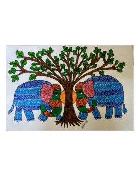 Gond Art Painting - Two Elephants Gond Art Painting - Two Elephants